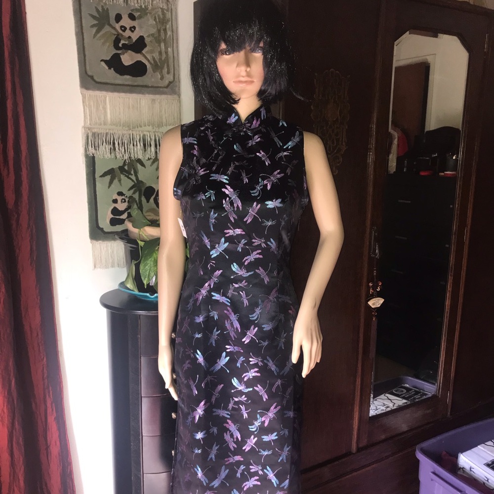 Beautiful ORIENTAL maxi Dragonfly dress-XS